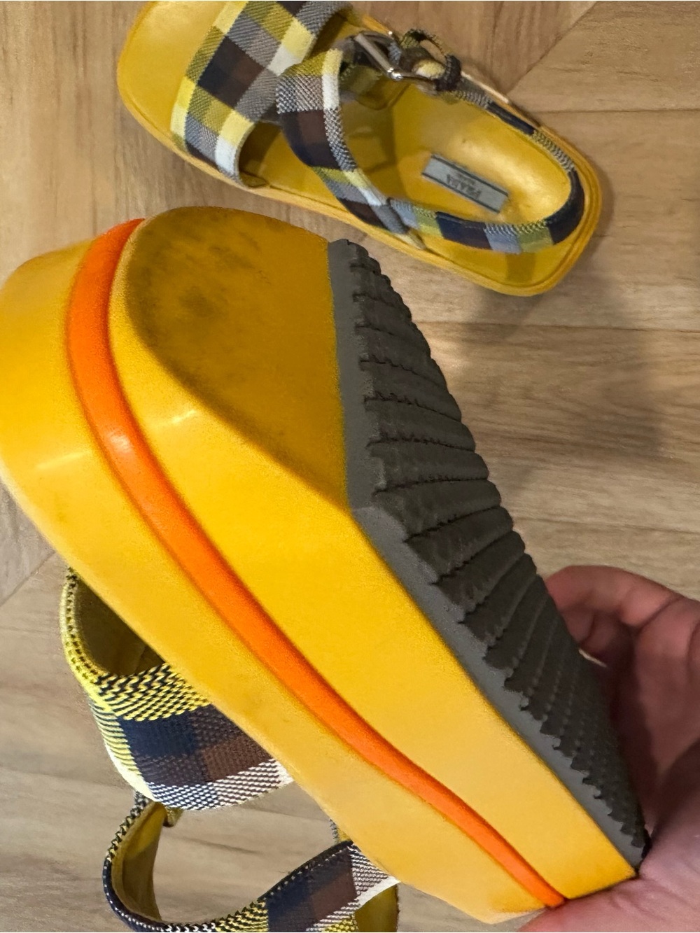Prada Yellow Plaid Platform Sandals - Women's - Picture 10 of 14